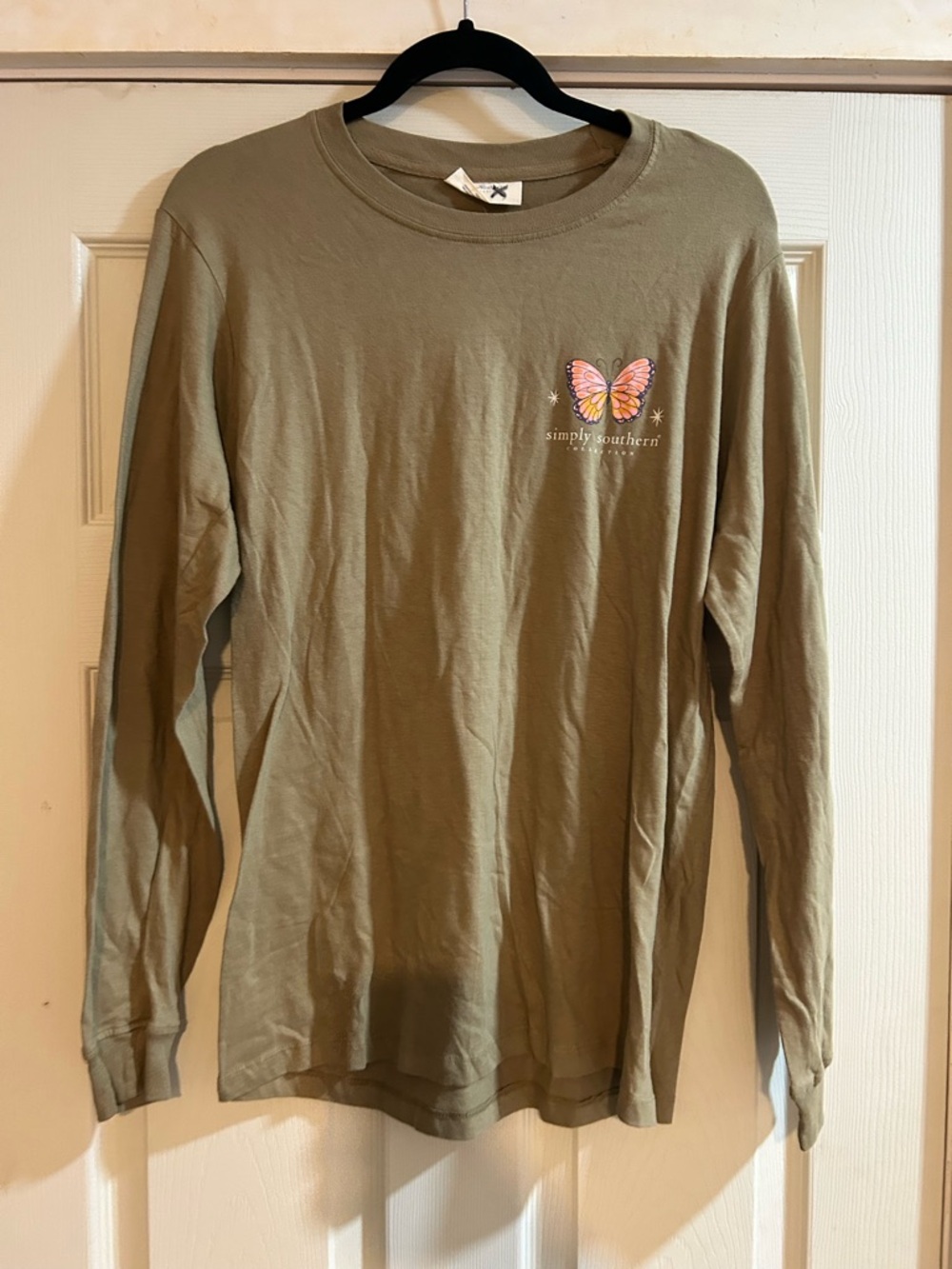 Simply Southern Olive Green Long Sleeve with Pink & Orange Butterfly